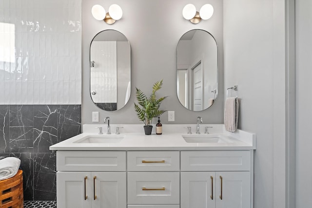 bathroom featuring vanity and walk in shower