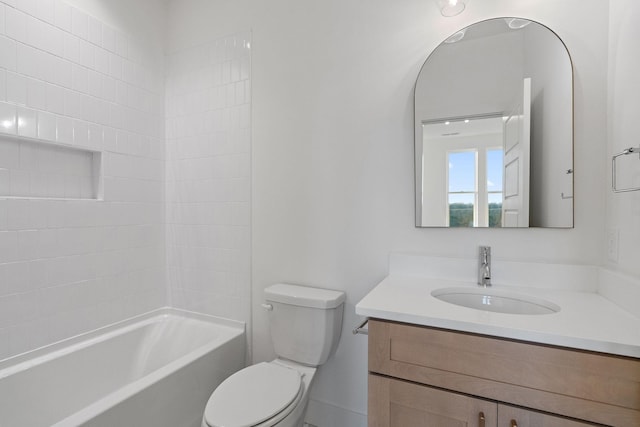 full bathroom featuring toilet, shower / tub combination, and vanity