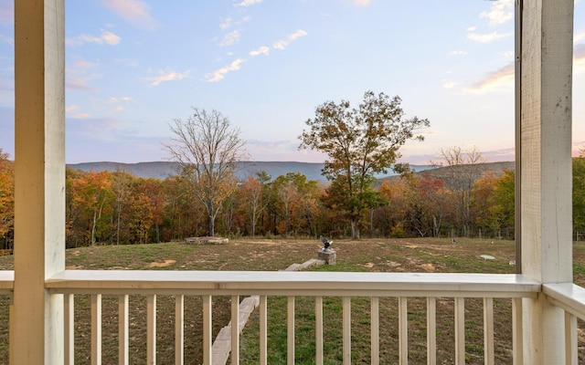 exterior space featuring a mountain view