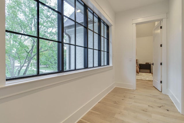 hall with light hardwood / wood-style floors