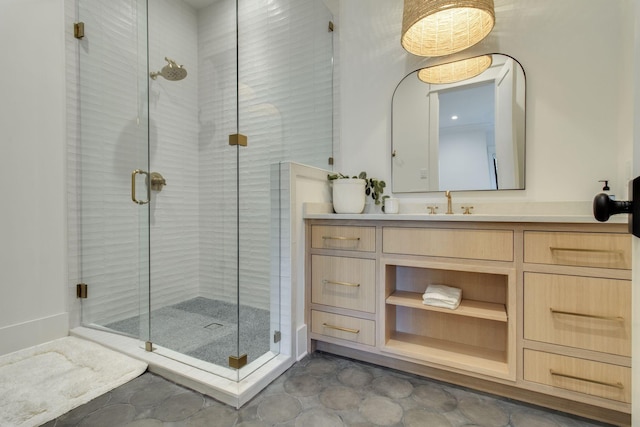 bathroom with vanity and walk in shower