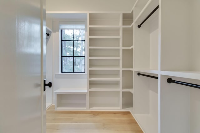 spacious closet with light hardwood / wood-style flooring