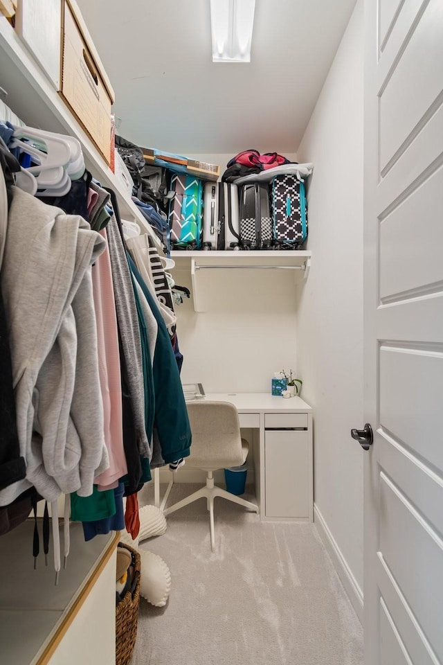 spacious closet featuring light carpet