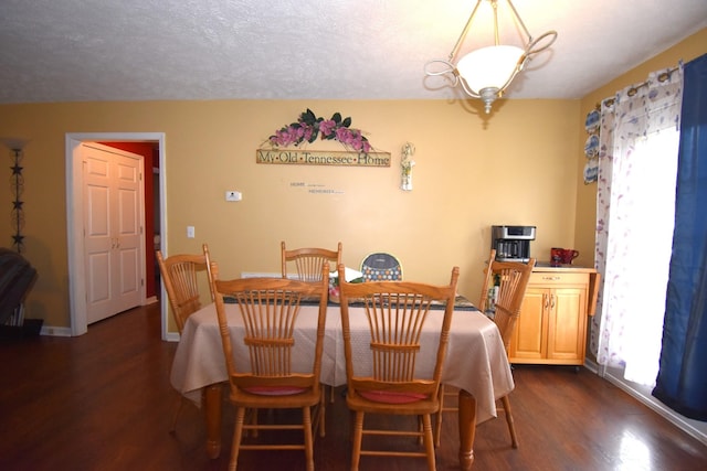 dining room with dark hardwood / wood-style flooring and a textured ceiling