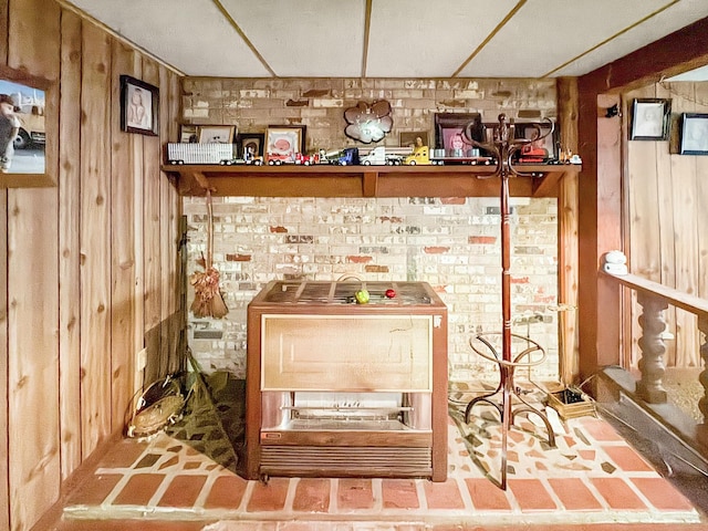 interior details featuring wood walls