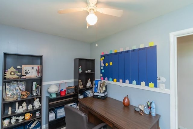 office area with ceiling fan