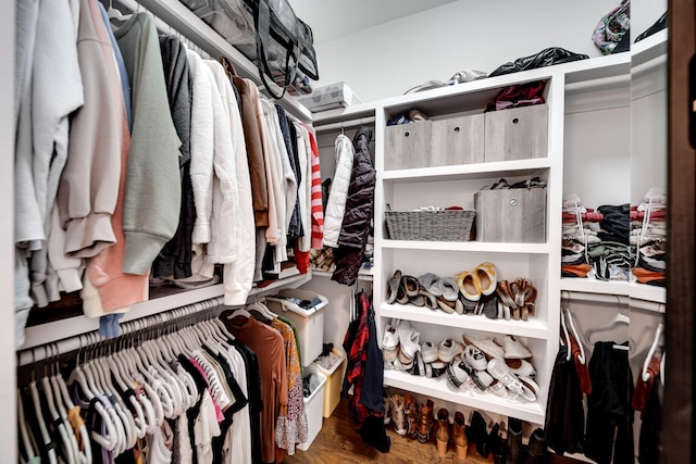 spacious closet featuring hardwood / wood-style flooring