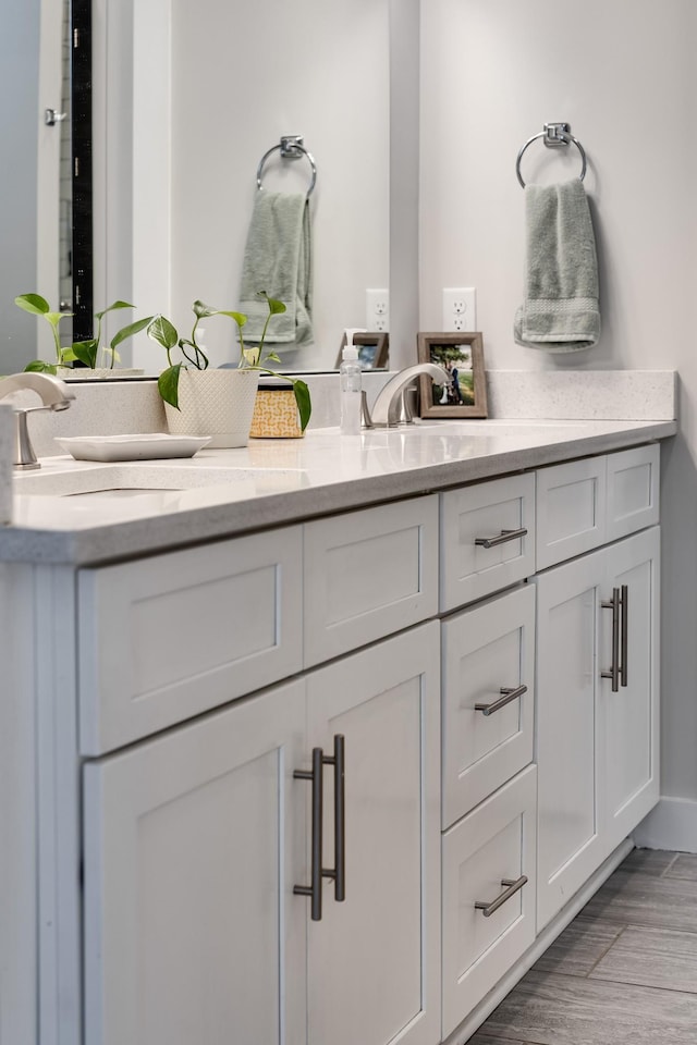 bathroom with wood-type flooring and vanity