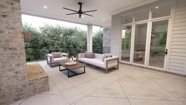 view of patio / terrace featuring ceiling fan and outdoor lounge area