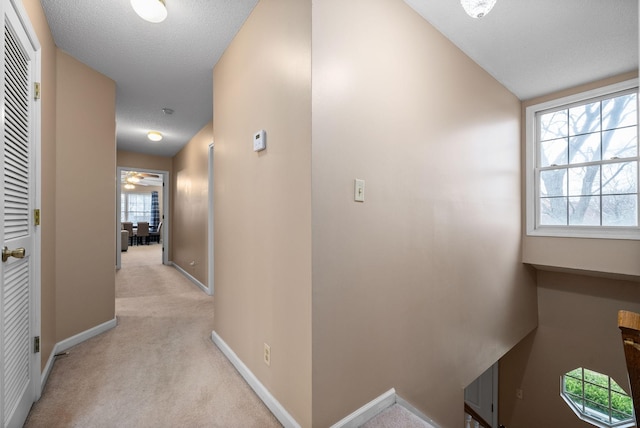 hallway with light carpet and a healthy amount of sunlight