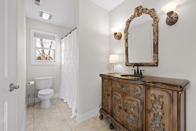 bathroom featuring vanity, toilet, and tile patterned floors