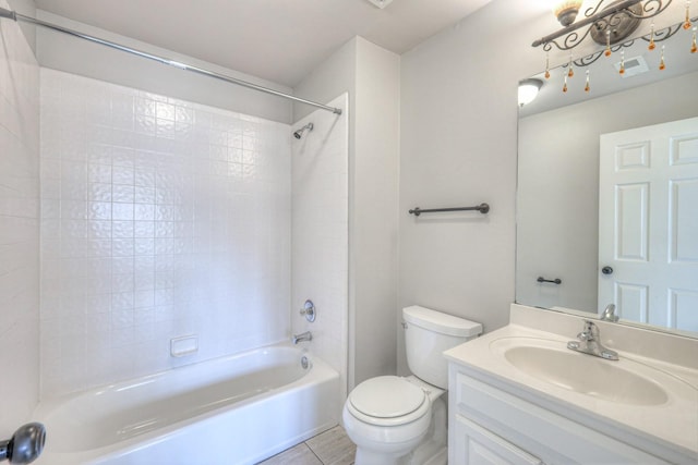 full bathroom featuring tile patterned floors, vanity, shower / bath combination, and toilet