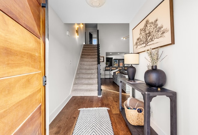 foyer entrance with dark hardwood / wood-style floors