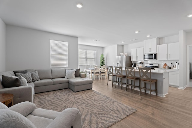 living room with light hardwood / wood-style flooring