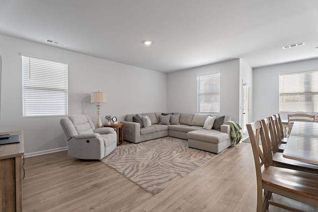 living room featuring a healthy amount of sunlight and light wood-type flooring