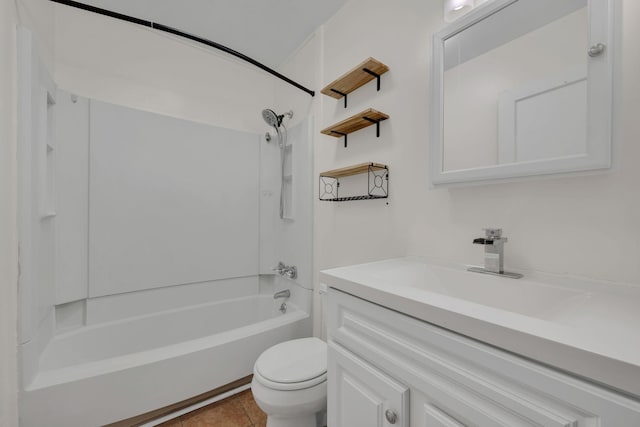 full bathroom featuring tile patterned flooring, vanity, toilet, and bathing tub / shower combination