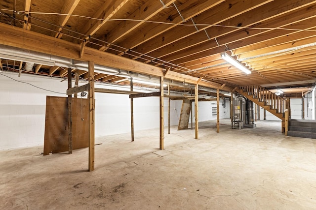 basement featuring heating unit