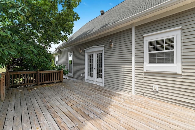 wooden terrace featuring french doors