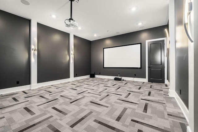 view of carpeted home theater room