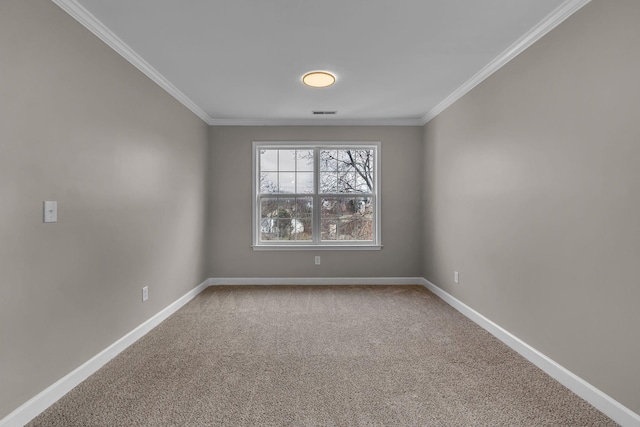 spare room featuring crown molding and carpet