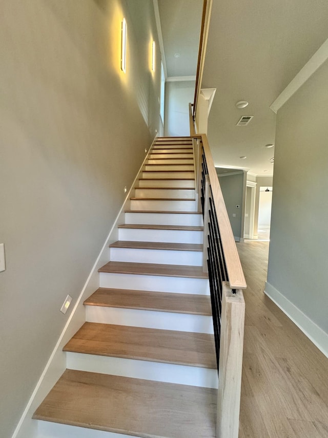 staircase with wood-type flooring