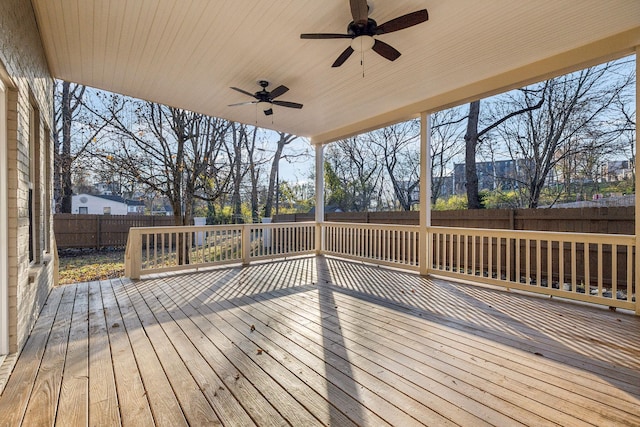 wooden deck with ceiling fan