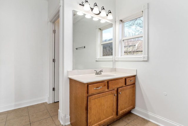 bathroom with tile patterned flooring and vanity