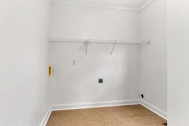 washroom featuring electric dryer hookup, ornamental molding, and hookup for a washing machine