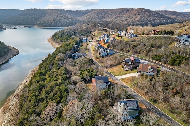 aerial view with a water and mountain view