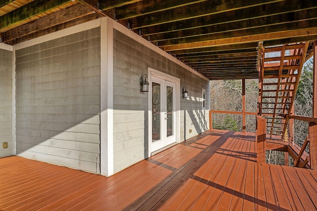 wooden terrace with french doors