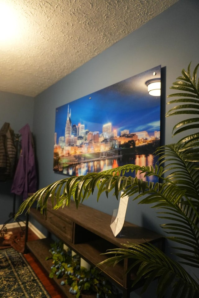 interior space with a textured ceiling