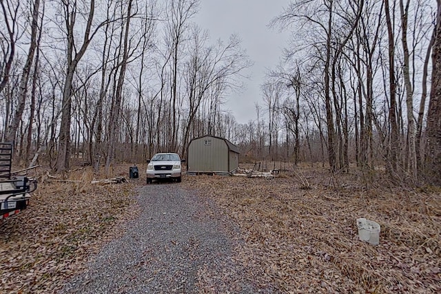 view of yard featuring a shed