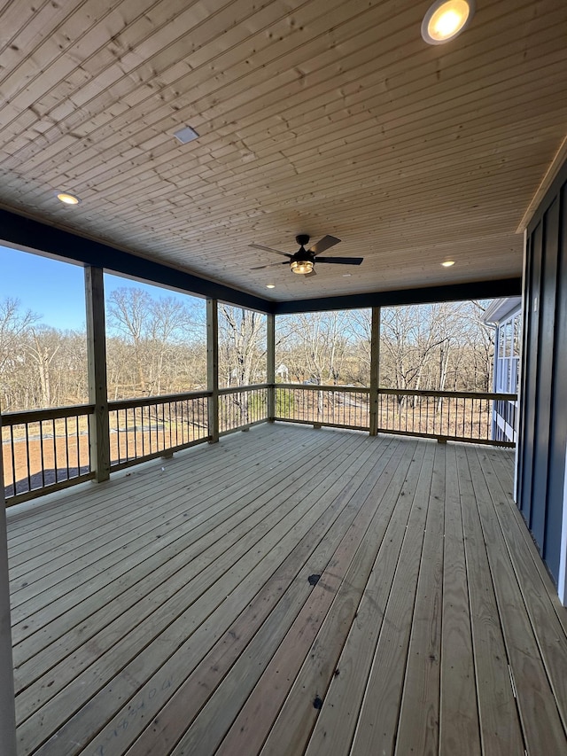 wooden deck with ceiling fan