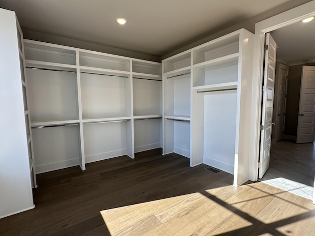 walk in closet featuring dark hardwood / wood-style floors