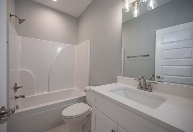 full bathroom featuring vanity, shower / bath combination, and toilet