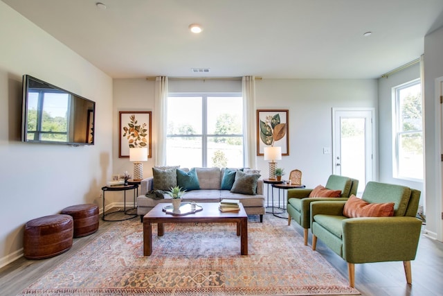 living room featuring light hardwood / wood-style flooring