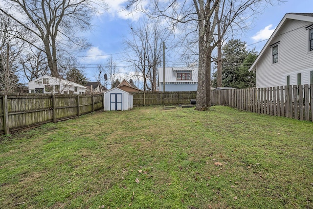 view of yard with a storage shed