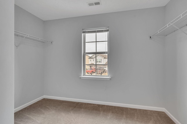 walk in closet with carpet floors