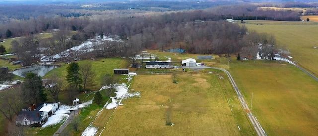 bird's eye view with a rural view and a water view