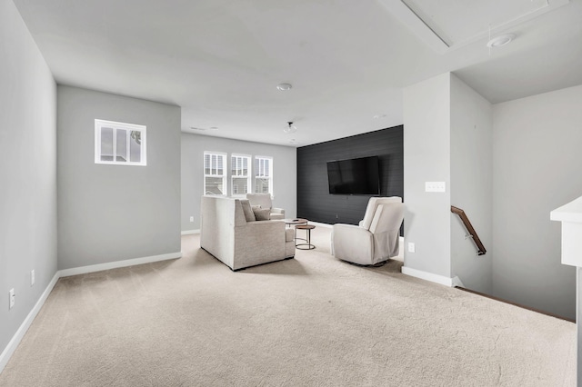 living room featuring light colored carpet