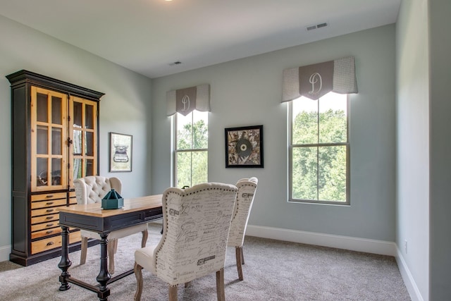 view of carpeted home office