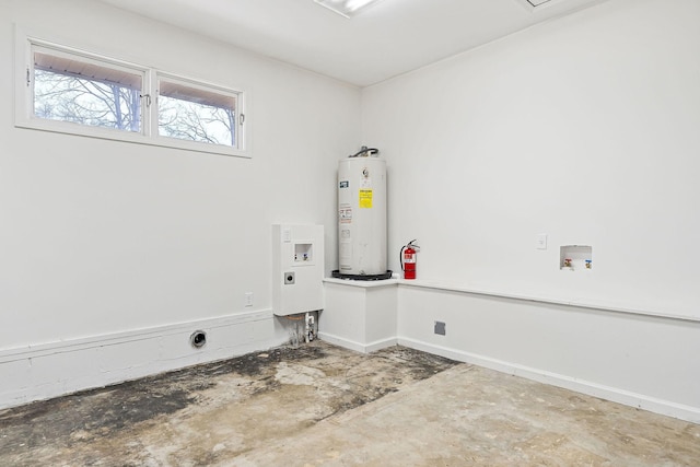 laundry room with electric dryer hookup, electric water heater, and hookup for a washing machine