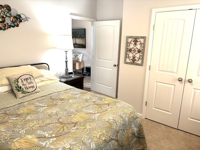 carpeted bedroom with a closet