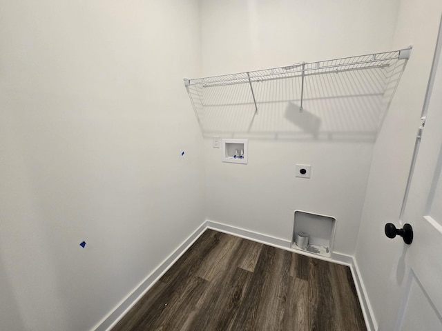 laundry area with hookup for a washing machine, electric dryer hookup, and dark hardwood / wood-style flooring