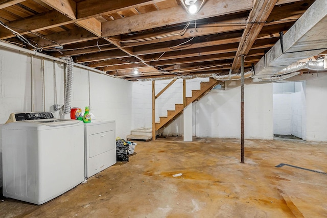 basement with washer and dryer