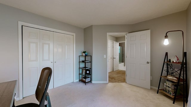 home office featuring light colored carpet