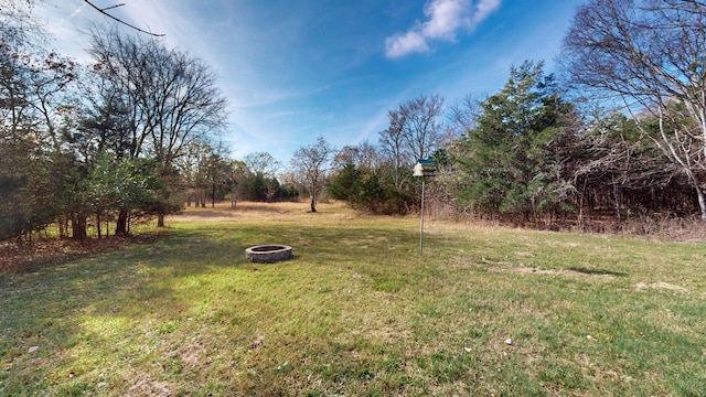 view of yard featuring an outdoor fire pit