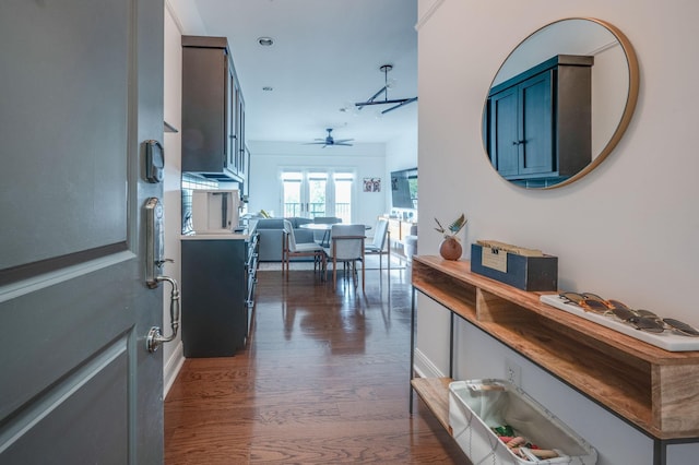 hall featuring dark hardwood / wood-style flooring