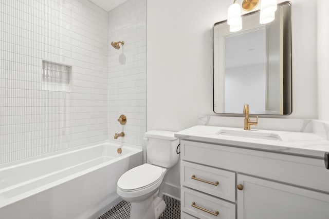 full bathroom with vanity, toilet, and bathtub / shower combination