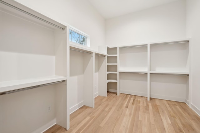 walk in closet with light wood-type flooring